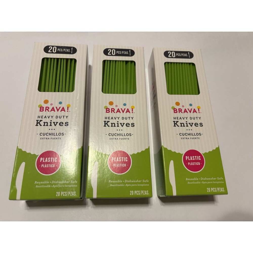 60 Green Amscan BRAVA Premium Heavy Duty Reusable Dishwasher Safe Plastic Knives